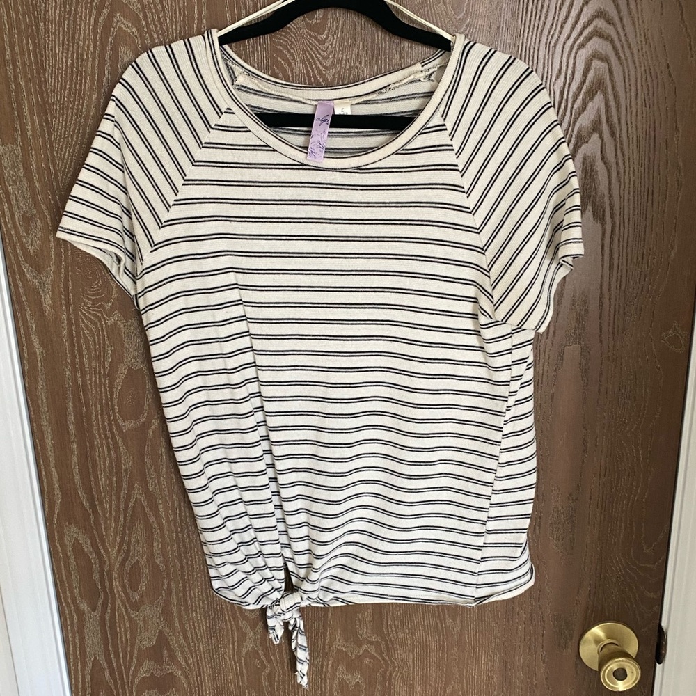 Alya Black and White Striped Top with Tie
